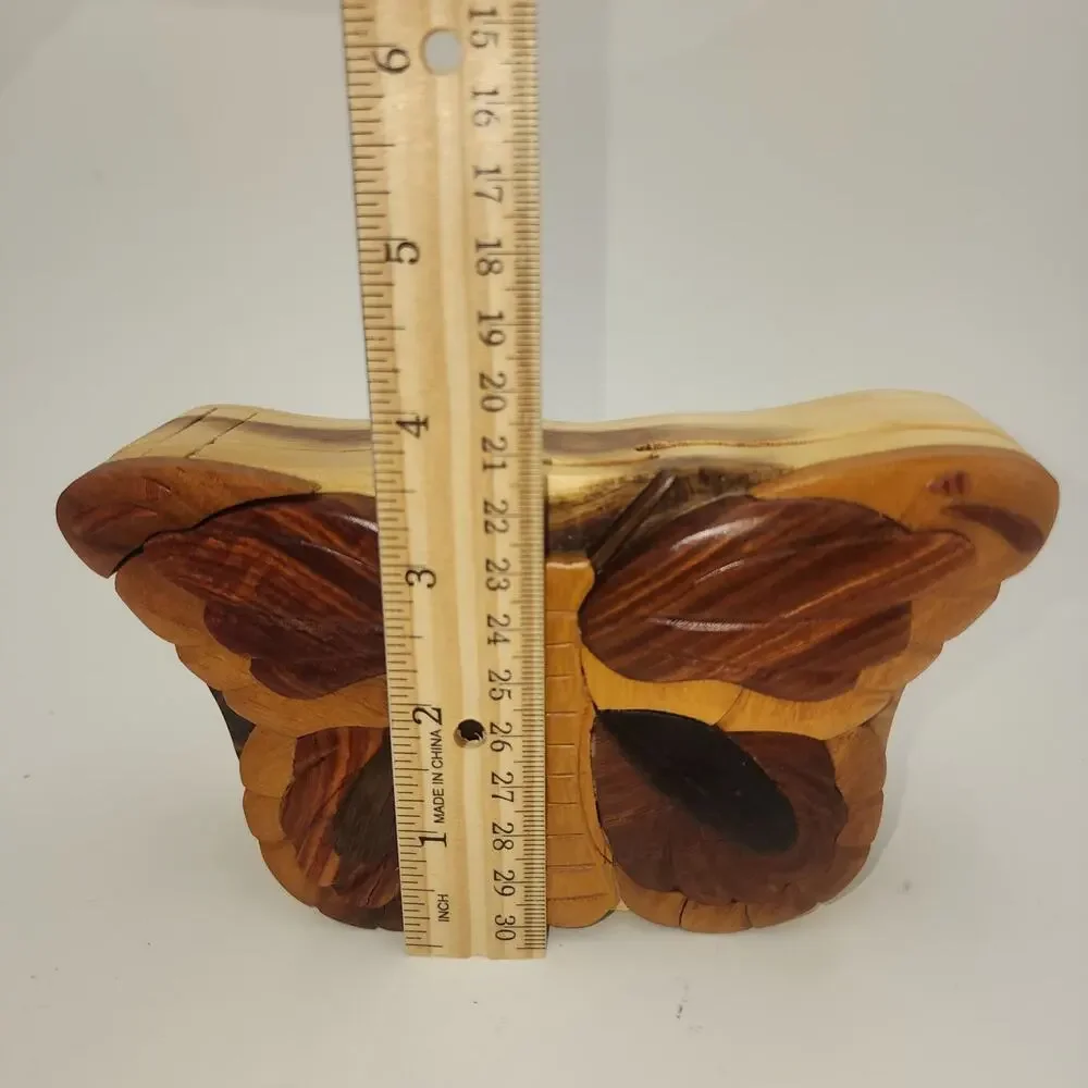 Carver Dan’s Wood Puzzle Box Butterfly Trinket Box